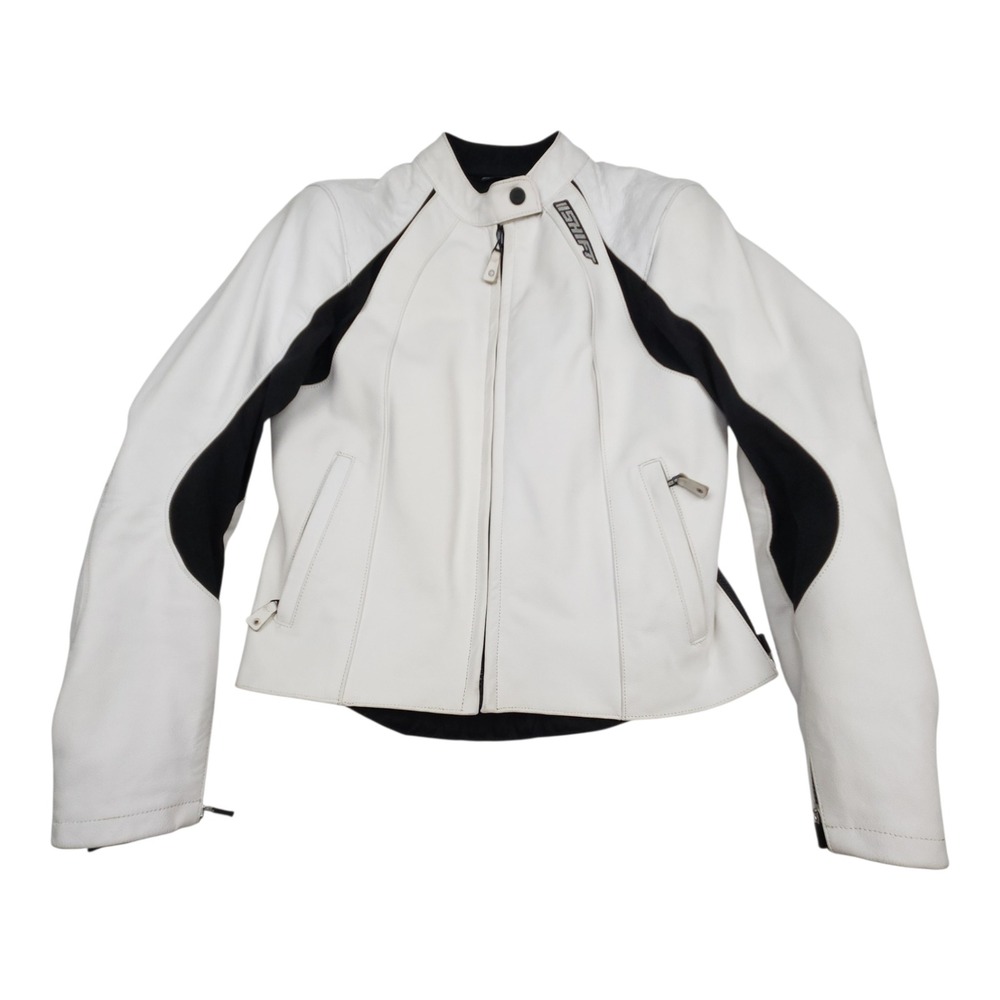 SHIFT Siren Leather Motorcycle Jacket M White Black Padded w Armor